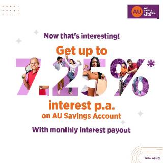 AU Bank Offer: Get 7.25% per Annual Interest on your saving account at AU Small Finance Bank